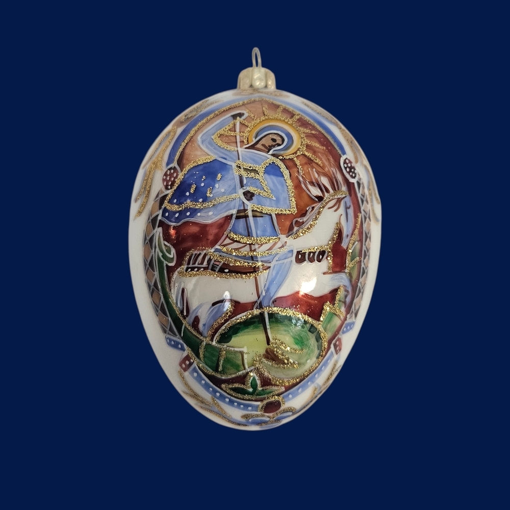MMA Vintage Large Hand Blown Glass St. George & the Dragon Egg Ornament